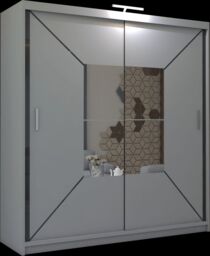 MN Furniture Naxos Sliding Mirror Wardrobe with LED Light-150cm x 217cm in Grey - Size: 150 cm x 217 cm - thumbnail 2