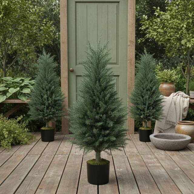 Wyld Haus Lusa Set of 2 Outdoor Artificial Cypress Trees 90cm UV Resistant in Green - image 1