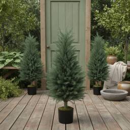 Wyld Haus Lusa Set of 2 Outdoor Artificial Cypress Trees 90cm UV Resistant in Green