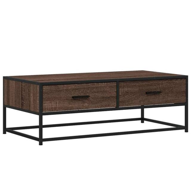 Berkfield Home Coffee Table Brown Oak 100x50x35 cm Engineered Wood & Metal - Size: 100 x 50 x 35 cm - image 1