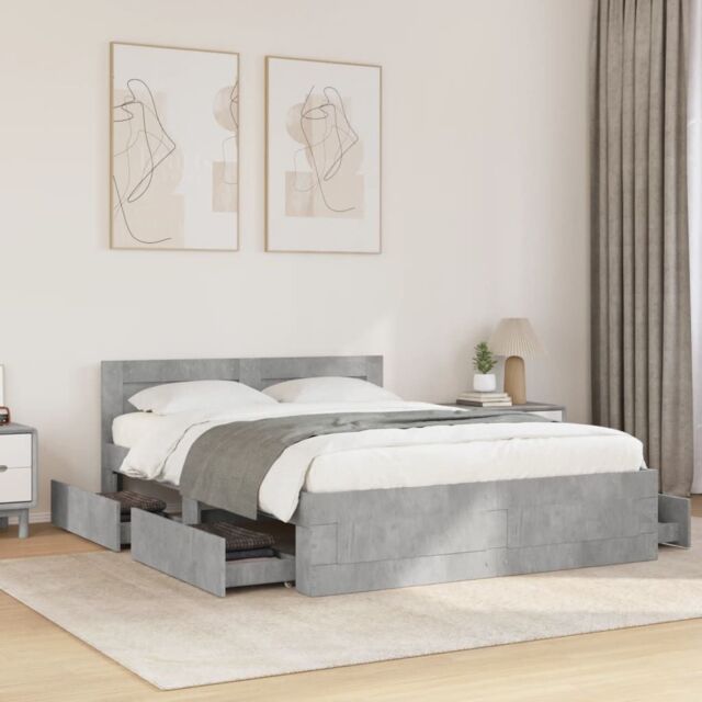 Berkfield Home Bed Frame with Headboard without Mattress Concrete Grey 120x190 cm Small Double - image 1