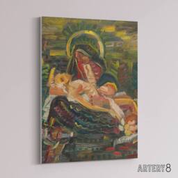 "Artery8 Pieta Virgin Mary & Christ Kubincan Canvas Wall Art Print in Green - Size: W18"" x H24""" - thumbnail 2
