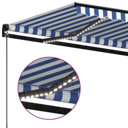 Berkfield Home Manual Retractable Awning with LED 500x300 cm Blue & White - thumbnail 5