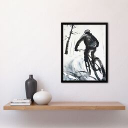Artery8 Abstract Mountain Biker Biking Winter Landscape Framed Wall Art in Grey - Size: A4 - thumbnail 4