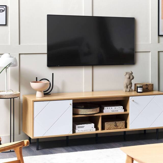 Wyld and Coco TV Stand Light Brown and White MDF with Storage 160 x 56 x 40 cm - image 1