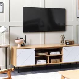 Wyld and Coco TV Stand Light Brown and White MDF with Storage 160 x 56 x 40 cm