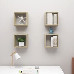 Berkfield Home Wall Cube Shelves 4 pcs Sonoma Oak 30x15x30 cm in Brown - Size: 30 x 15 x 30 cm - thumbnail 3