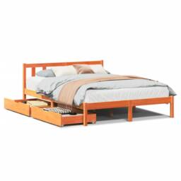 Berkfield Home Bed Frame without Mattress Wax Brown 150x200 cm King Size Solid Wood Pine - thumbnail 2