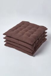 Homescapes 4 Pack Seat Pads Luxury 100% Cotton Indoor Outdoor Garden Cushion, 40cm in Brown - Size: 40 cm x 40 cm