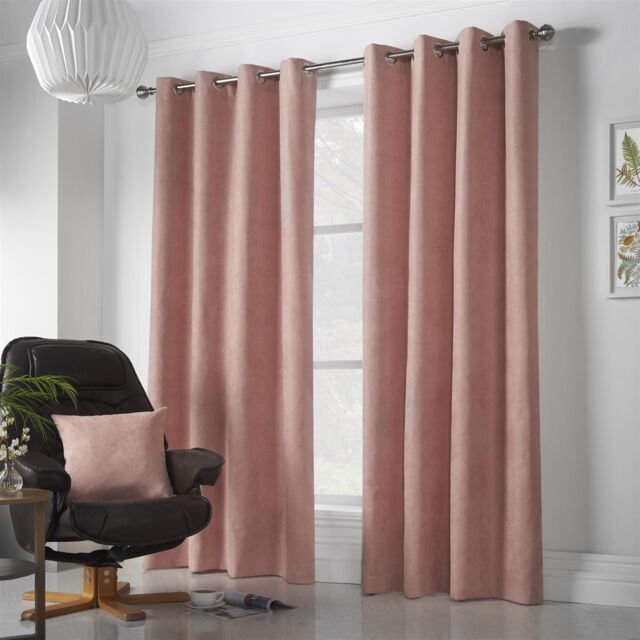 Luxury Living Velvet Chenille Eyelet Curtains Ready Made Pair in Pink - Size: 142 cm width x 183 cm drop - image 1