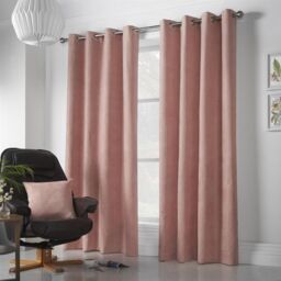 Luxury Living Velvet Chenille Eyelet Curtains Ready Made Pair in Pink - Size: 142 cm width x 183 cm drop - thumbnail 1