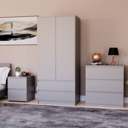 Home Discount Vida Designs Denver Bedroom Set (2 Dr Bedside, 3 Dr Chest, Wardrobe) in Grey - thumbnail 1