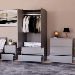 Home Discount Vida Designs Denver Bedroom Set (2 Dr Bedside, 3 Dr Chest, Wardrobe) in Grey - thumbnail 5