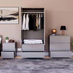 Home Discount Vida Designs Denver Bedroom Set (2 Dr Bedside, 3 Dr Chest, Wardrobe) in Grey - thumbnail 7