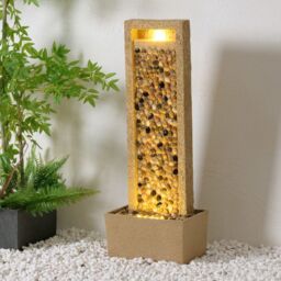 Teamson Home Garden Outdoor Water Feature, Tall Waterfall Water Fountain, With Warm LED Lights, Layered Rock Design, River Rock in Brown - thumbnail 2