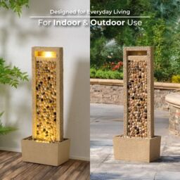 Teamson Home Garden Outdoor Water Feature, Tall Waterfall Water Fountain, With Warm LED Lights, Layered Rock Design, River Rock in Brown - thumbnail 7