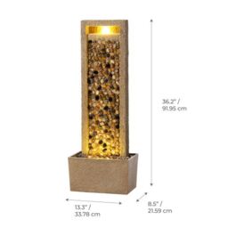 Teamson Home Garden Outdoor Water Feature, Tall Waterfall Water Fountain, With Warm LED Lights, Layered Rock Design, River Rock in Brown - thumbnail 9