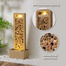 Teamson Home Garden Outdoor Water Feature, Tall Waterfall Water Fountain, With Warm LED Lights, Layered Rock Design, River Rock in Brown - thumbnail 8
