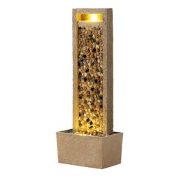 Teamson Home Garden Outdoor Water Feature, Tall Waterfall Water Fountain, With Warm LED Lights, Layered Rock Design, River Rock in Brown - thumbnail 1
