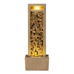 Teamson Home Garden Outdoor Water Feature, Tall Waterfall Water Fountain, With Warm LED Lights, Layered Rock Design, River Rock in Brown - thumbnail 3