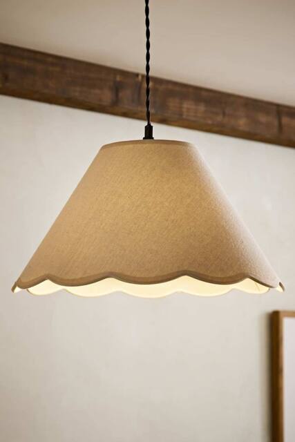 ValueLights Florie Natural Linen Large Tapered Lamp Shade with Scallop Pastel Trim in Cream - image 1