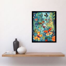 "Artery8 Wall Art Print Butterfly Insects in Flower Field Modern Folk Art Framed in Black - Size: W12"" x H16""" - thumbnail 2