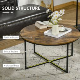 HOMCOM Coffee Table Industrial Round Side Table Metal Frame Living Room in Brown - thumbnail 5