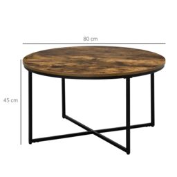 HOMCOM Coffee Table Industrial Round Side Table Metal Frame Living Room in Brown - thumbnail 3