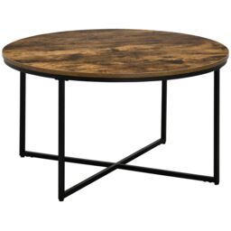 HOMCOM Coffee Table Industrial Round Side Table Metal Frame Living Room in Brown - thumbnail 2