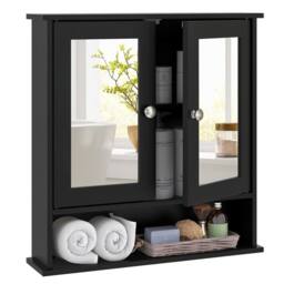 Costway Wall Mounted Bathroom Cabinet w/Mirror Wooden 2 Doors Medicine Cabinet in Black - thumbnail 1