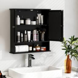 Costway Wall Mounted Bathroom Cabinet w/Mirror Wooden 2 Doors Medicine Cabinet in Black - thumbnail 5