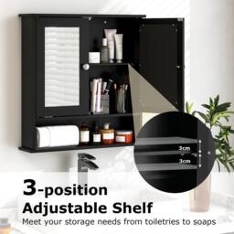 Costway Wall Mounted Bathroom Cabinet w/Mirror Wooden 2 Doors Medicine Cabinet in Black - thumbnail 9