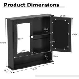 Costway Wall Mounted Bathroom Cabinet w/Mirror Wooden 2 Doors Medicine Cabinet in Black - thumbnail 2