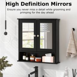 Costway Wall Mounted Bathroom Cabinet w/Mirror Wooden 2 Doors Medicine Cabinet in Black - thumbnail 3
