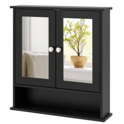 Costway Wall Mounted Bathroom Cabinet w/Mirror Wooden 2 Doors Medicine Cabinet in Black - thumbnail 8