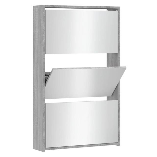 Berkfield Home Shoe Cabinet with Mirror 3-Layer Grey Sonoma 63x17x102.5 cm - image 1