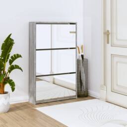 Berkfield Home Shoe Cabinet with Mirror 3-Layer Grey Sonoma 63x17x102.5 cm - thumbnail 2