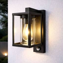 CGC Lighting Outside Wall Light Black Modern, E27 Bulb, Mains Powered, Garden, Porch, Patio Black PIR - thumbnail 5