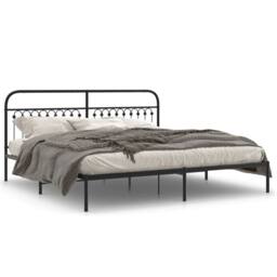 Berkfield Home Metal Bed Frame without Mattress with Headboard Black 193x203cm - Size: 193x203 cm - thumbnail 3