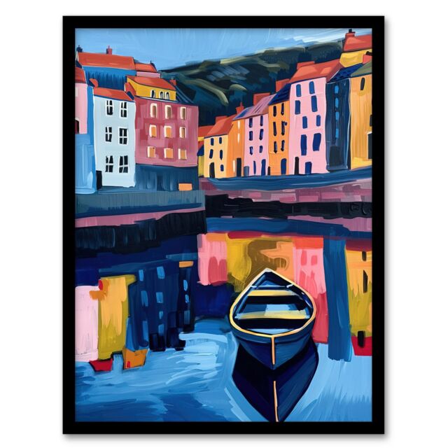 Artery8 Colourful Staithes North Yorkshire Seaside Boat Framed Art Print - Size: A4 - image 1