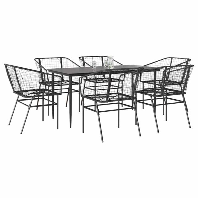 Berkfield Home 7 Piece Garden Dining Set Black Poly Rattan Glass - image 1