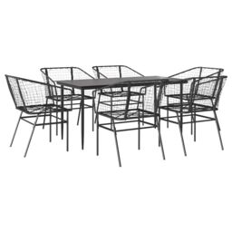 Berkfield Home 7 Piece Garden Dining Set Black Poly Rattan Glass - thumbnail 2