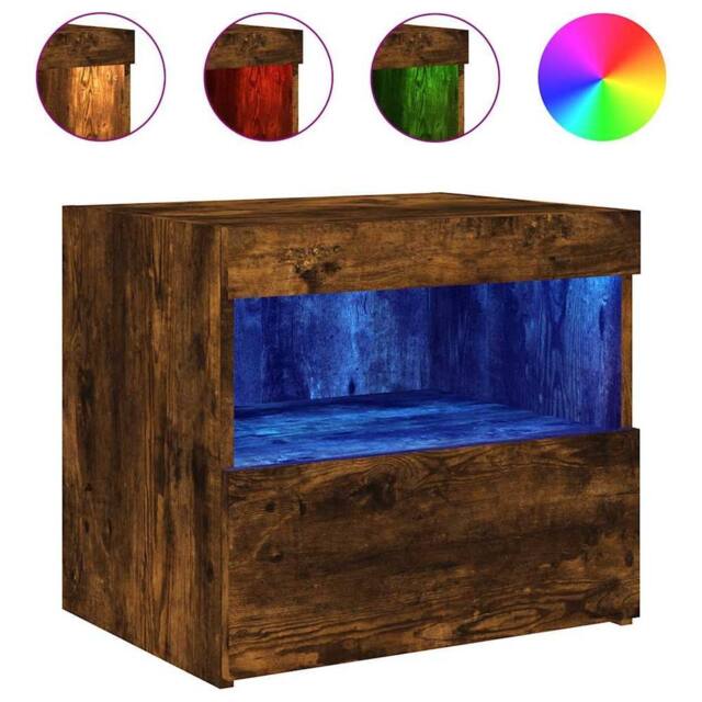 Berkfield Home Bedside Cabinet with LED Lights Smoked Oak 50x40x45 cm in Brown - Size: 50 x 40 x 45 cm - image 1