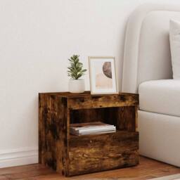 Berkfield Home Bedside Cabinet with LED Lights Smoked Oak 50x40x45 cm in Brown - Size: 50 x 40 x 45 cm - thumbnail 3
