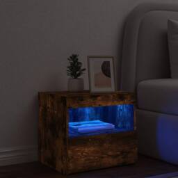 Berkfield Home Bedside Cabinet with LED Lights Smoked Oak 50x40x45 cm in Brown - Size: 50 x 40 x 45 cm - thumbnail 4