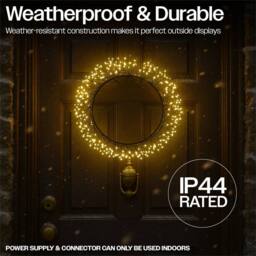 Xmas Haus 35cm Black Wreath 900Warm White Micro led 3m Cable - thumbnail 4