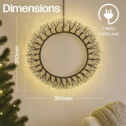 Xmas Haus 35cm Black Wreath 900Warm White Micro led 3m Cable - thumbnail 2