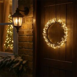 Xmas Haus 35cm Black Wreath 900Warm White Micro led 3m Cable - thumbnail 1