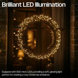 Xmas Haus 35cm Black Wreath 900Warm White Micro led 3m Cable - thumbnail 3