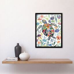 Artery8 Abstract Sea Turtle Colourful Floral Watercolour Framed Wall Art - Size: A4 - thumbnail 4
